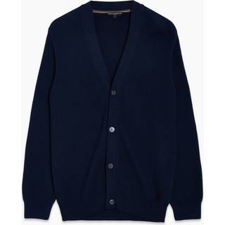 Navy Button Through Ribbed Knit Cardigan Navy Blue