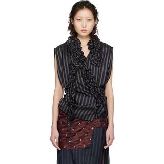 Dries Van Noten Top a rayas con volantes - azul - XL