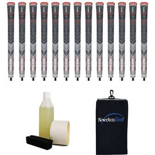 Golf Pride New Decade MultiCompound Plus4 ALIGN Midsize Gray Ribbed13 grip, klemme, væske, griptape, håndklæde.
