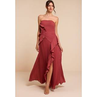 Brylee Rusty Rose Pleated Ruffled Maxi Dress