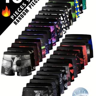 10 Random Items For Men's Boxers, Men's Underwear, Printed Skulls, Roses, , Heart-shaped Lips, Printed Men's Underwear, Valentine's Day Gift