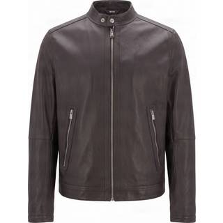 BOSS Black Herren Lederjacke braun Lammleder unifarben