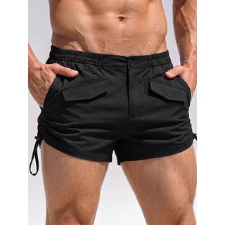 Men's Beach Party Utility Ruched Side Drawstring Micro Cargo Short SKUL78968 - Black / M