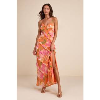 Zarina Orange Multi Floral Ruffled Maxi Dress