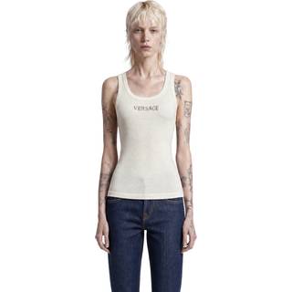 Embroidered Ribbed Wool Top - beige - 40