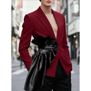 Men's Color Block Patchwork Ruffle Long Sleeve Blazer SKUL38940 - Red / 5XL