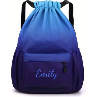 1pc Custom Embroidery Gradient Drawstring Backpack - Lightweight Durable Polyester Gym Bag With Multiple Pockets, Travel Backpack For , Gradient , Backpack For Travel
