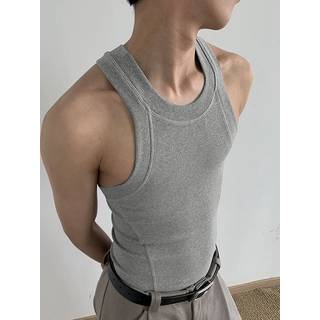 Men's Minimalist Ribbed Slim Fit Racerback Tank SKUL74444 - Gray / L