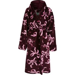 Dressing Gown Women's Ribbon Bow Pattern Soft Fleece Tie Robe Dressing Gown in Fig / S - Tokyo Laundry