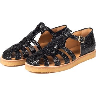 Angulus - Håndflettet remsandal sort - 44