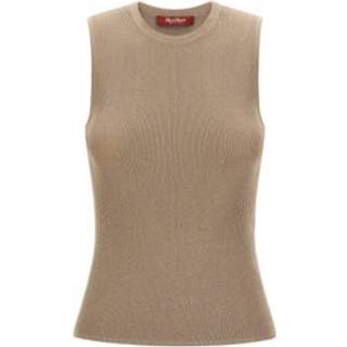 Max Mara Studio Ribbed Metallic Tank Top — Beige