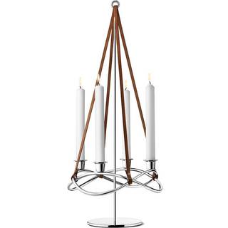 SEASON forlænger til lysestage, Georg Jensen, Blankt rustfrit stål / Brunt læder
