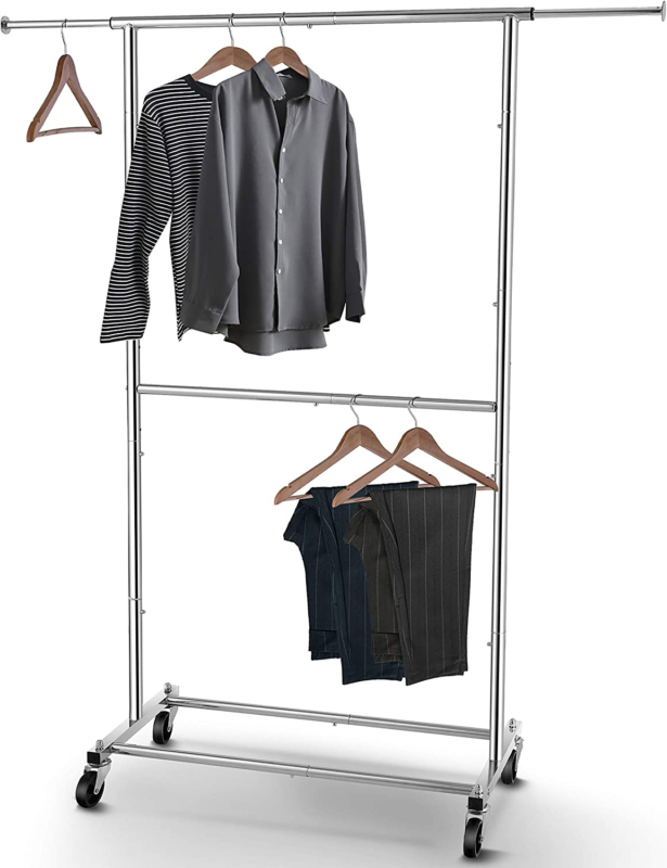 Double clothing rack Simple Trending Double Rod Clothing Garment Chrome Clothes Rack