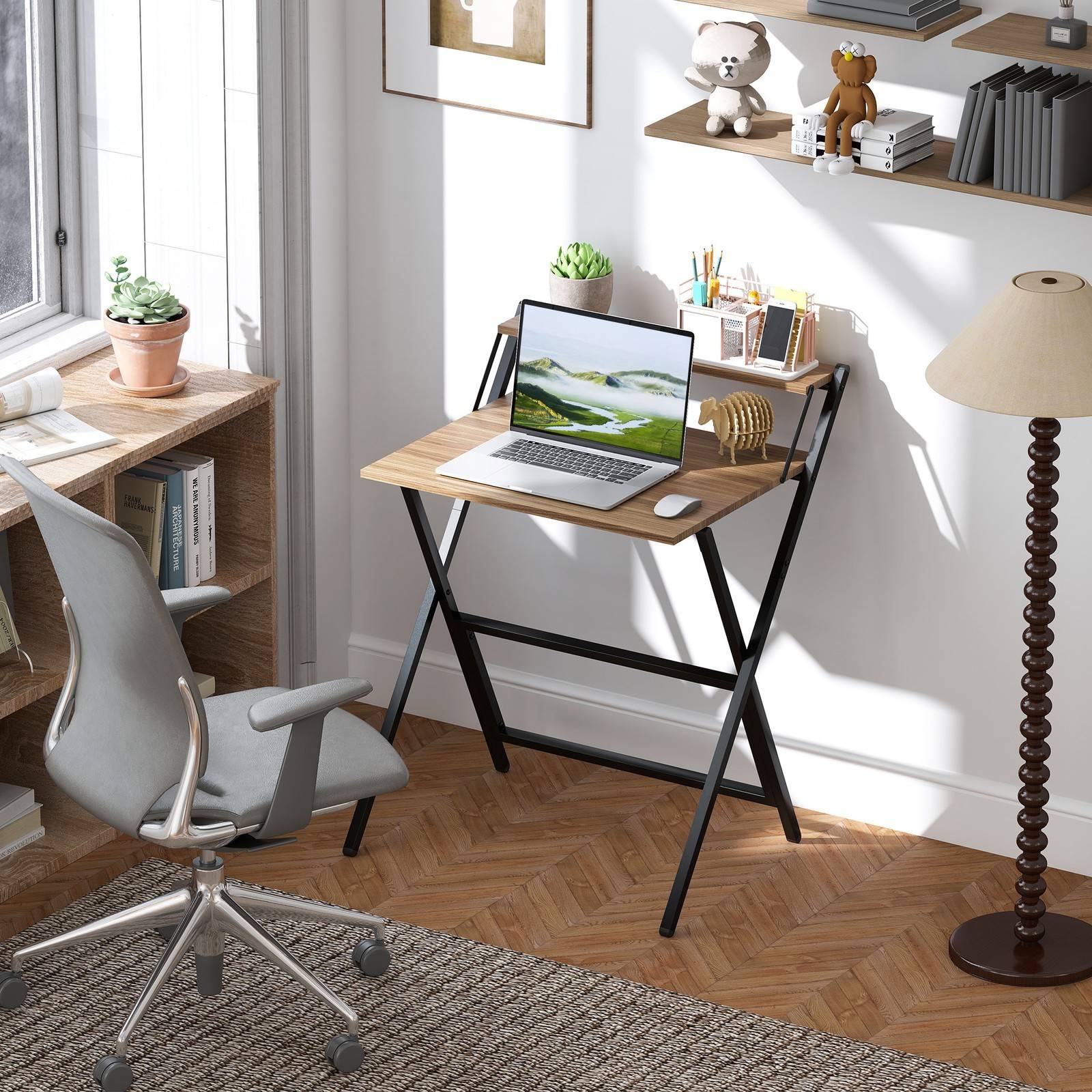 Portable computer desk Homcom Small Folding Foldable Computer Desk Walnut Writing Desk