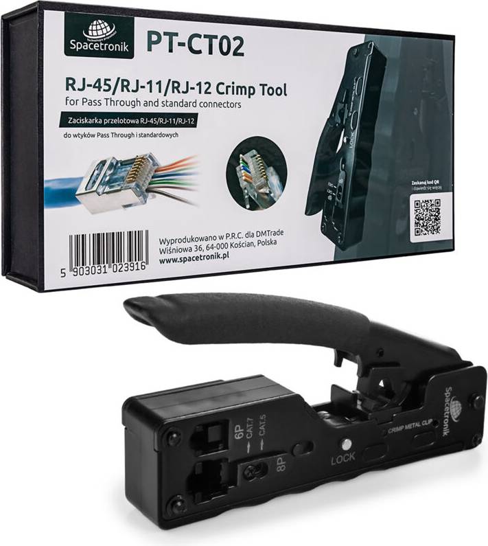 Spacetronik Zaciskarka Przelotowa RJ45 RJ12 RJ11 PT-CT02 Crimpzange