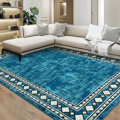 Caromio 8x10 Area Rug Machine Washable Rug Modern Bordered Stain Read Blue