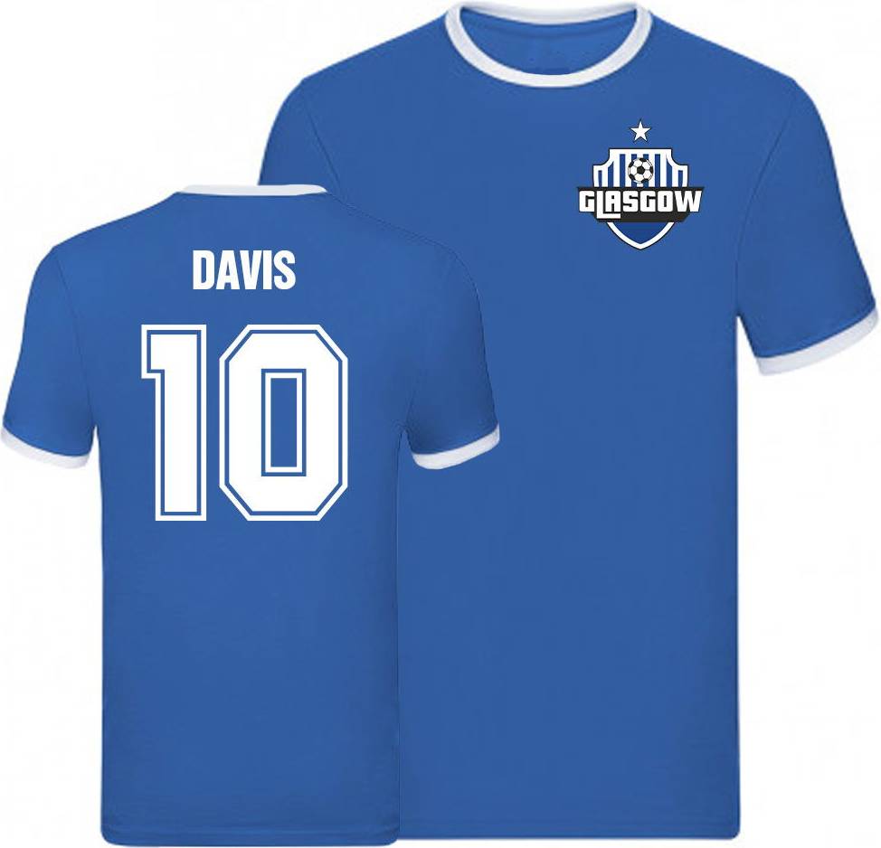 UKSoccershop Steven Davis Rangers Ringer Tee Blue Men's Polyester