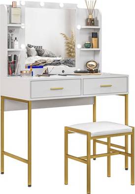 Makeup vanity Homcom Makeup Vanity Desk Set with Lighted Mirror Dressing Table