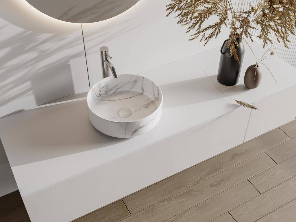 Round Ribbed Ceramic Washbasin 36 Cm