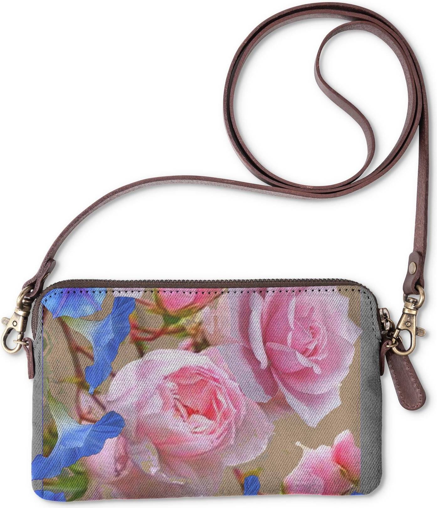 Pink roses Vida Statement Clutch - Pink Roses/Grey