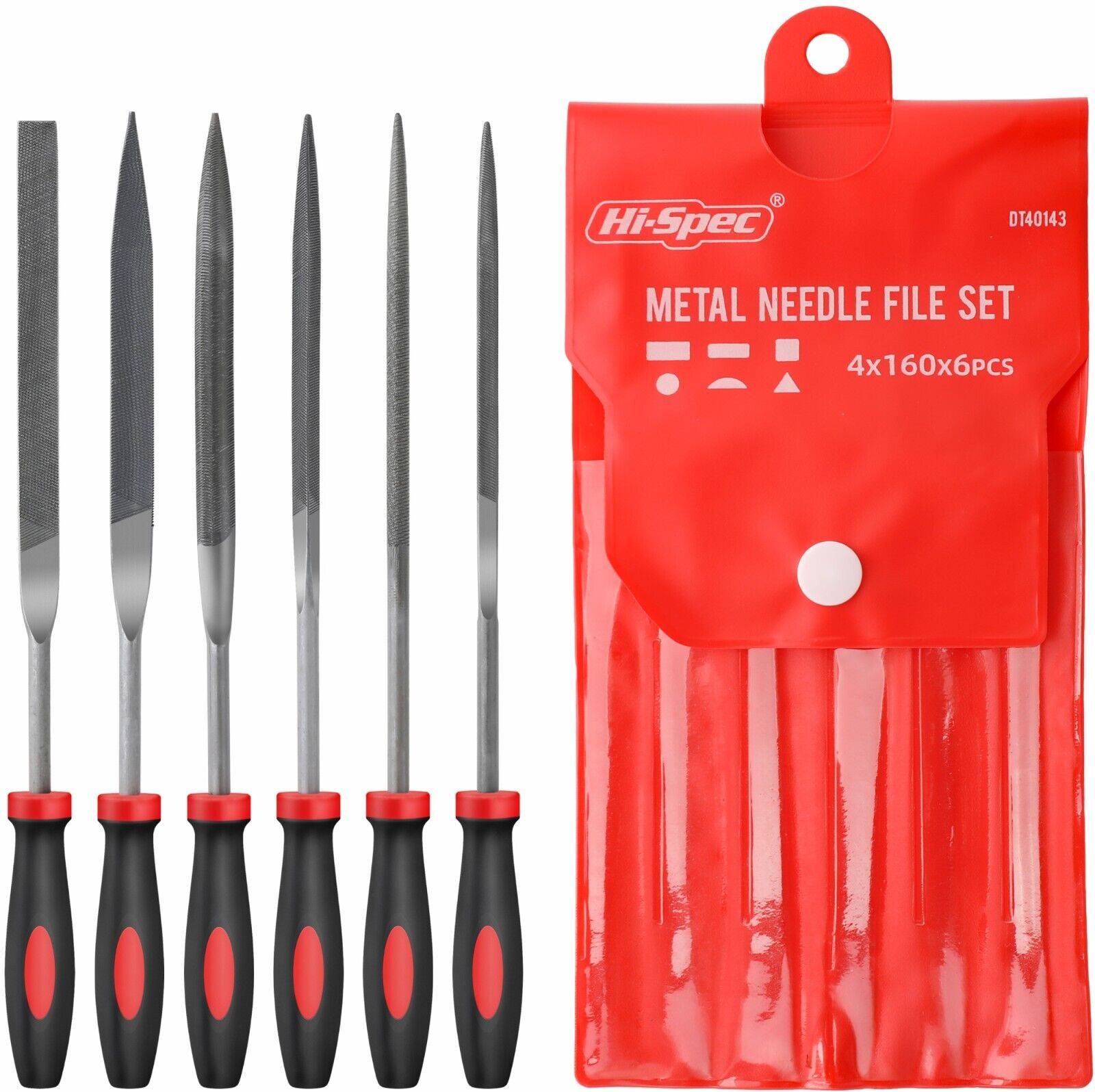 Hi-Spec 6pc Engineers File Set Metal Round Flat Triangular Half Round With Pouch Rasp