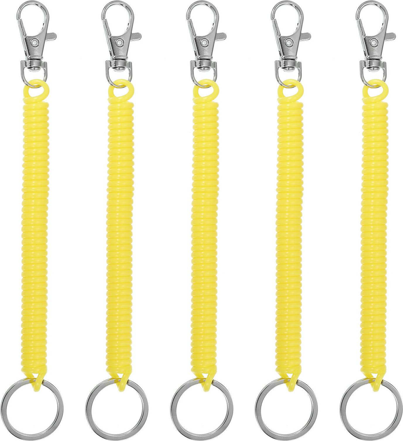 Uxcell Retractable Coil Spring Keychain With Lobster Clasp Keyring - Yellow