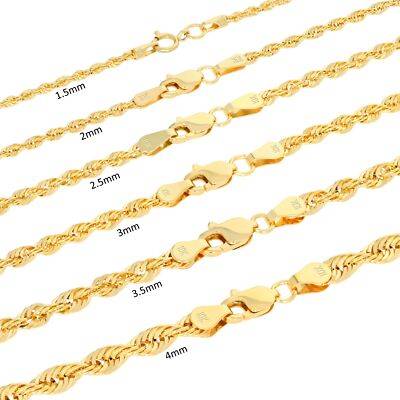 Laser Diamond Cut Rope Chain Necklace - Yellow Gold