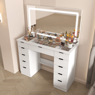 Makeup vanity with mirror Timechee Large Makeup Vanity with Adjustable LED Mirror Dressing Table