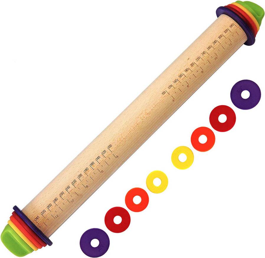 Wejoy Adjustable Wood With Scale and Rings Rolling Pin