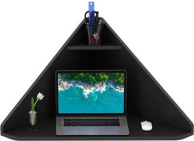 Corner desk with storage Costway Floating Triangular Corner Computer with Storage Shelf Black Writing Desk
