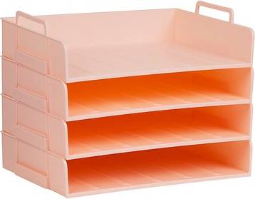 Plastic Side Loading Stackable Letter Tray 4 Pieces Pink