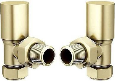 Brushed gold radiator Angled Brushed Brass Round Radiator Valves Gold
