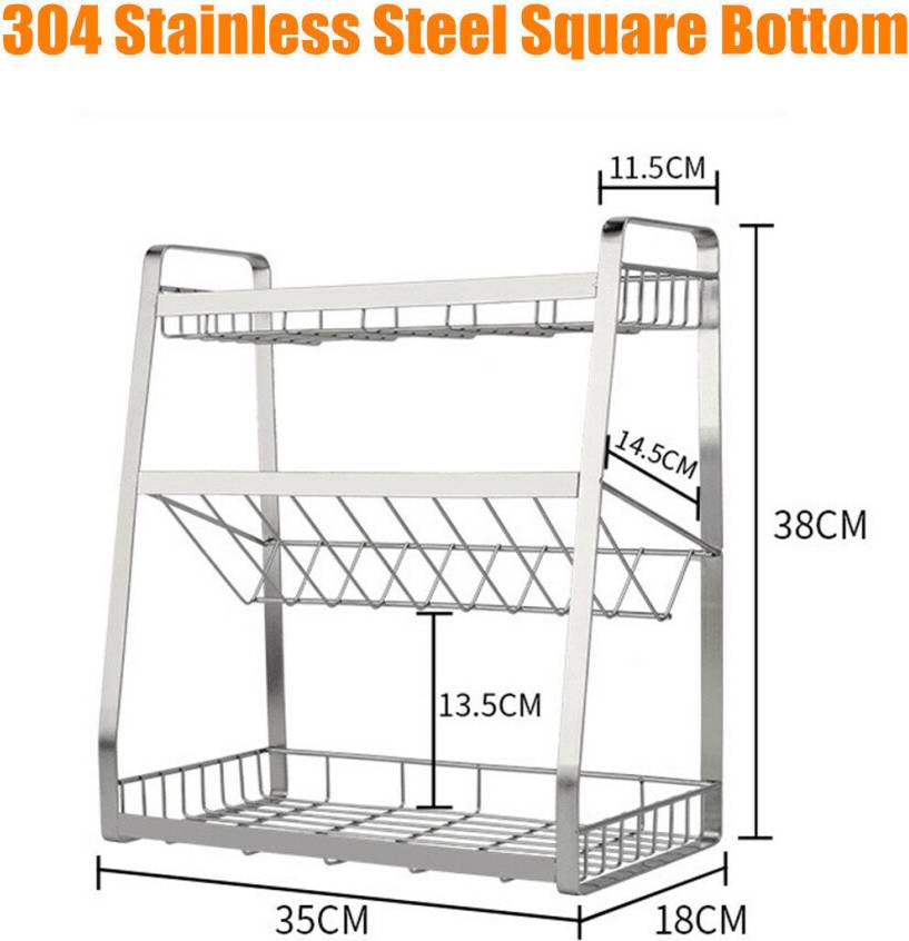 Greenzech Stainless Steel Square Bottom 3 Layers Kitchen Spice Rack