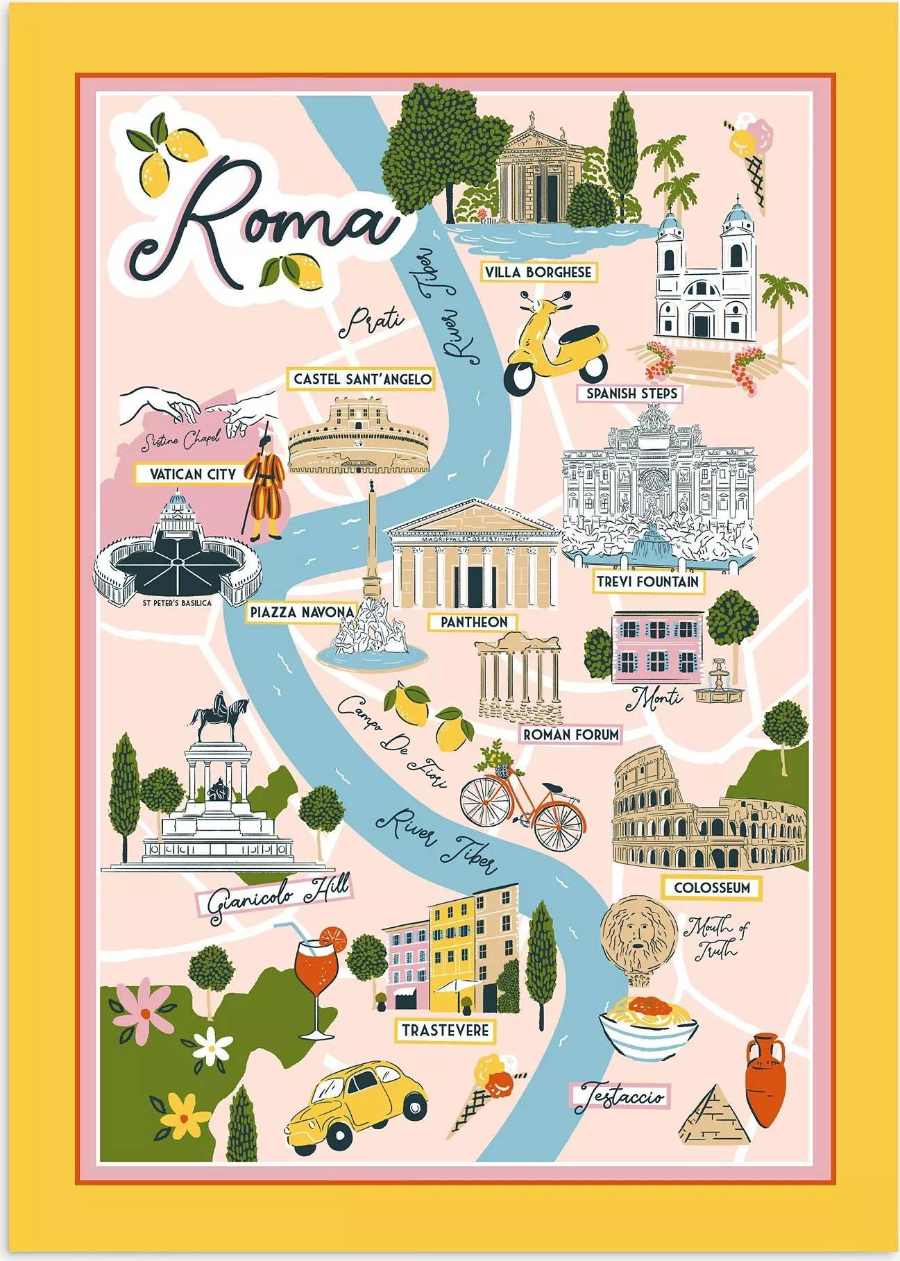 Ulster Weavers Cities Rome Map Tea Multi Kitchen Towel