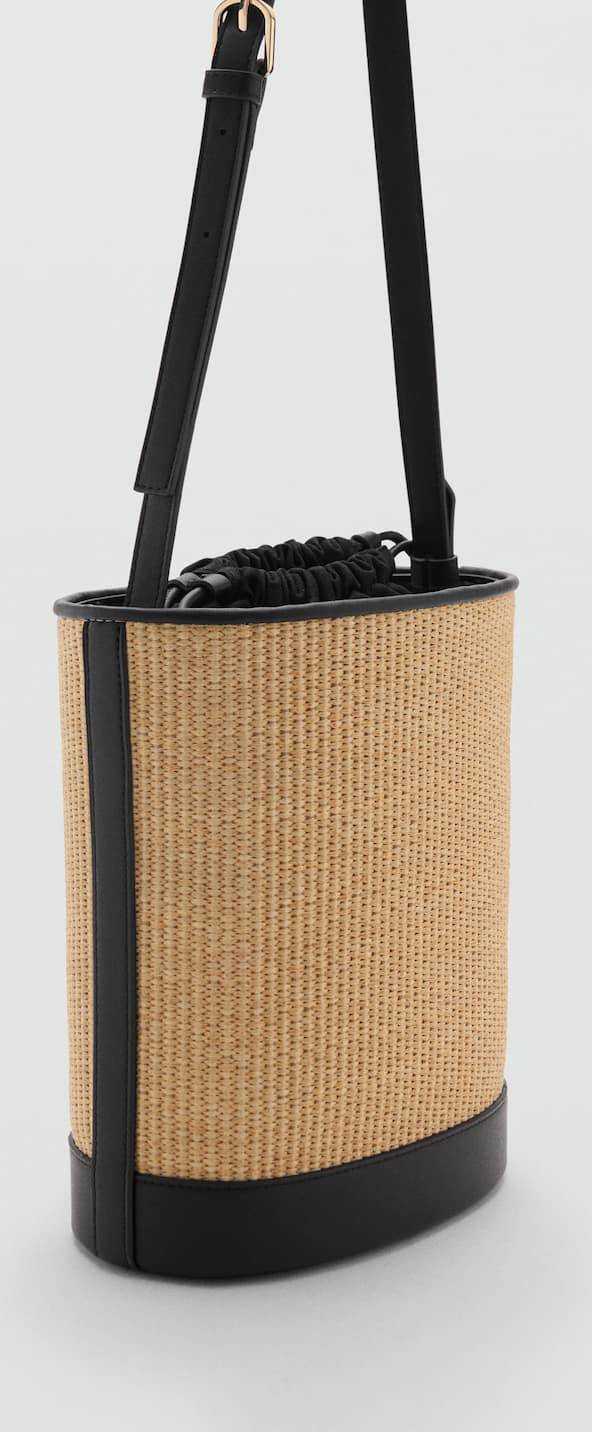 Mango Medium Raffia Effect Bucket Bag - Black