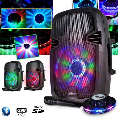 Enceinte Karaok 7LED Mobile 8 in 20 cm LEDs RVB 300W USB BT FM Micro Effet OVNI LED RVB