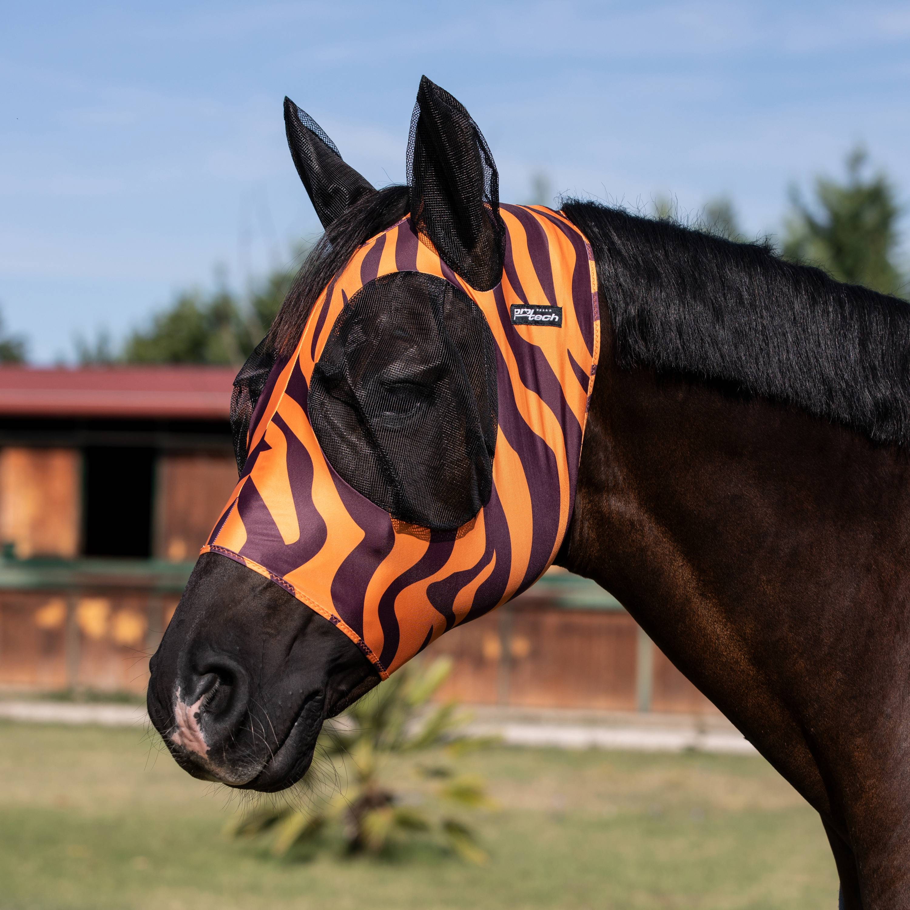 Pro-Tech Horse Fly Bonnet In Lycra With Ear Net - Jaune