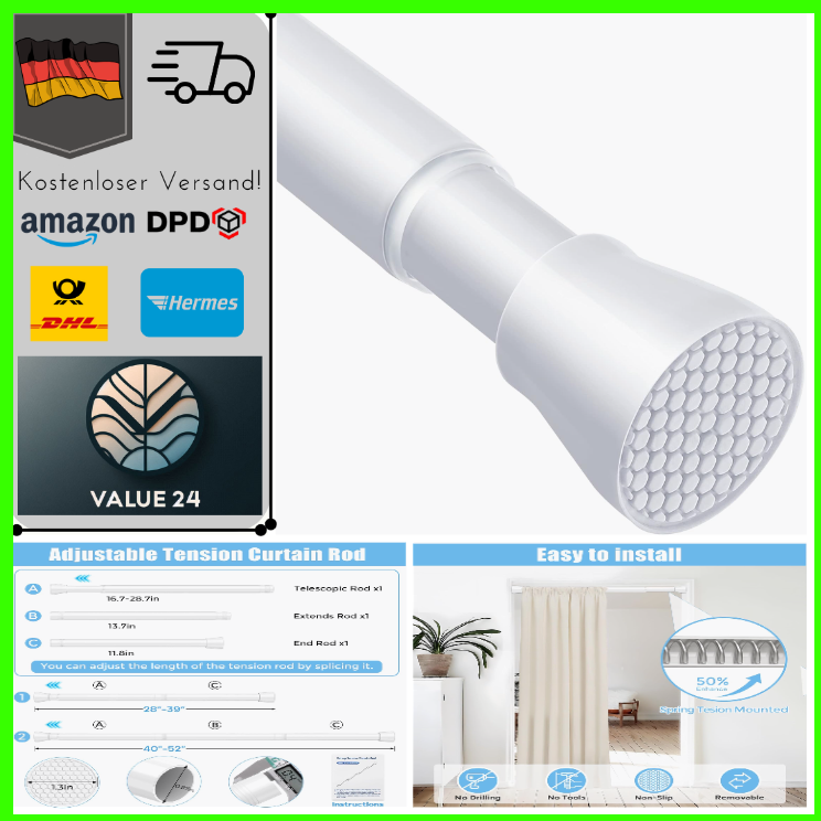 No drill extendable curtain pole Tension Rod 70-130cm Extendable Curtain Rods