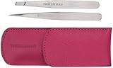 Tweezerman Studio Collection Pincett Av Rostfritt Stål I Läderetui - Rosa