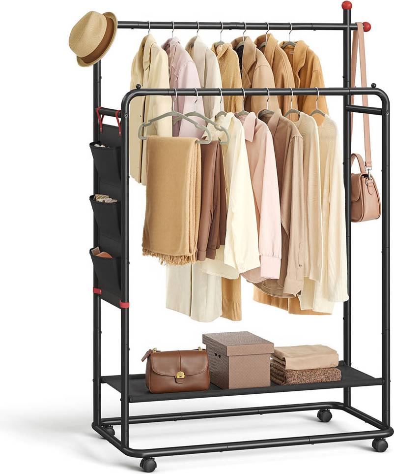 Songmics Rail on Wheels with 2 Clothes Hanging Rails Clothes Rack