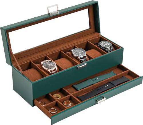 Procase 6 Slot Watch Box With Drawer