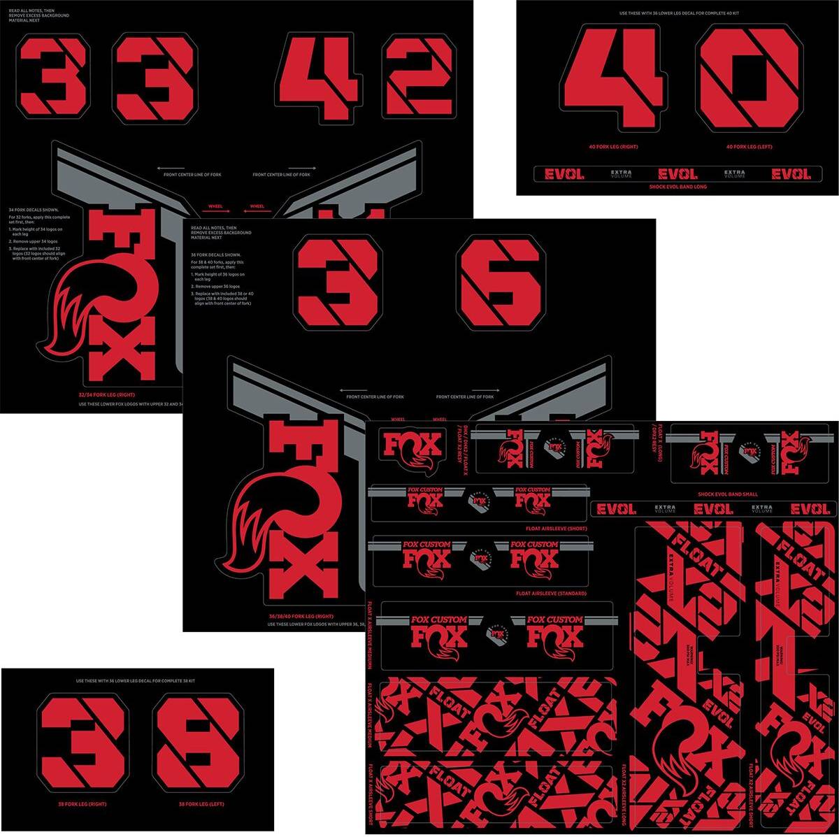 Fox fork Fox FOX Racing Shox Fork & Shock Decal Kit Red