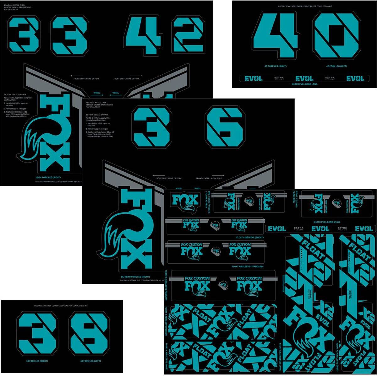 Fox fork Fox Fox Racing Shox Fork & Shock Decal Kit Turquoise One Size