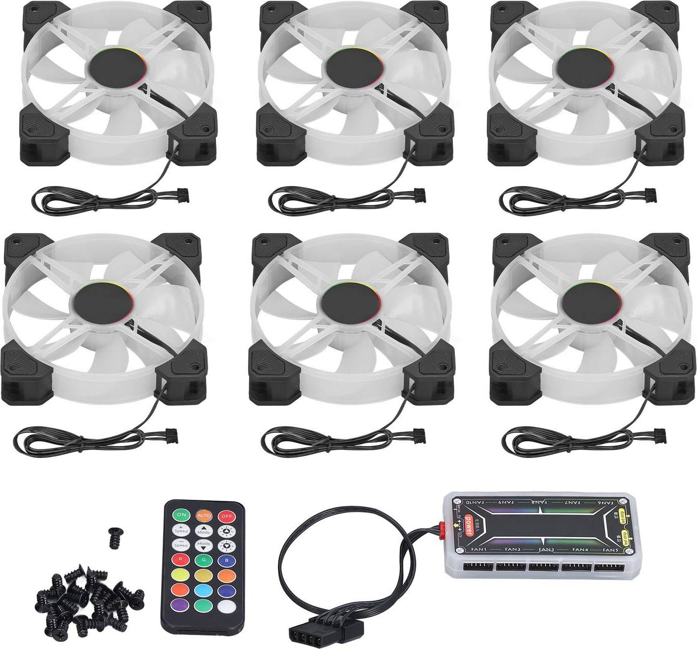 6pcs Computer Case Fan 120mm Ultra Quiet Adjustable Color RGB PC