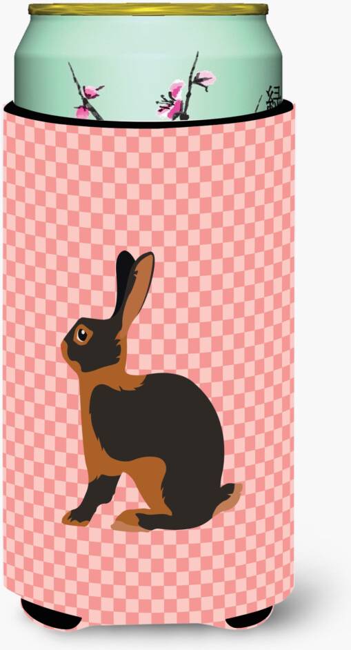 Tan Rabbit Pink Check Decorative Can Hugger Tall Boy