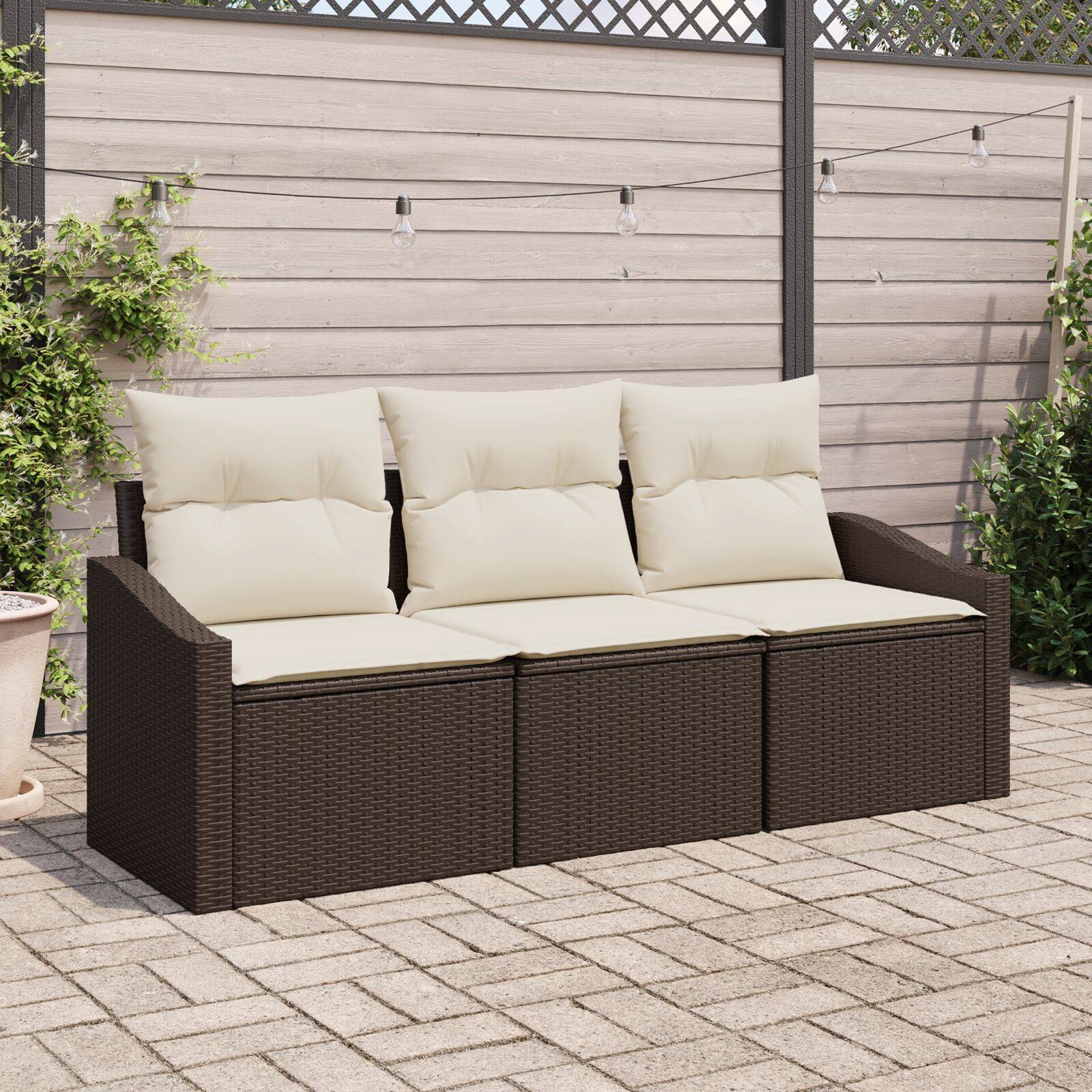 vidaXL Trädgårdsoffset Set med 3 Brun Rattan Utomhussoffa Rektangulär Loungeset