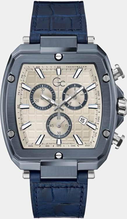 Guess Gc Multi-Function Watch In Genuine Leather Blue T/U