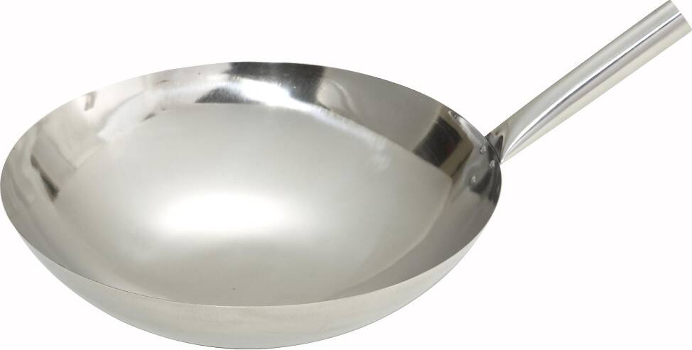 Winco Stainless Steel Wok with Riveted Joint Handle 16-Inch