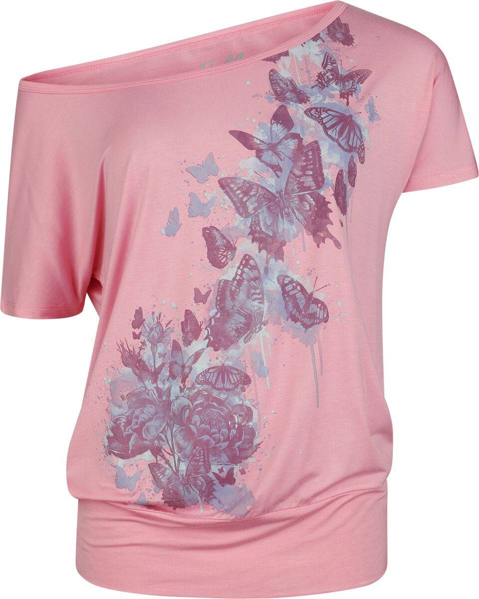 Full Volume T-Shirt With Butterfly Frontprint - Rosa