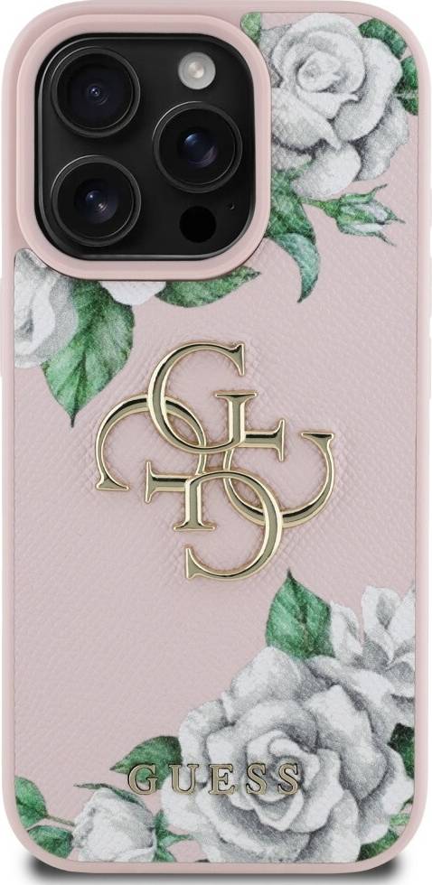 Guess iPhone 16 Pro Mobilskal Grained Roses Big 4G Logo Rosa